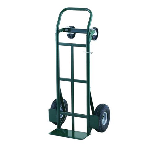 It easily converts from a 2-wheel vertical truck to a 4-wheel platform cart by pressing down with your foot on the handle release mechanism. . Home depot hand cart